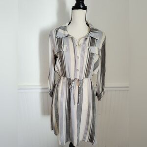 Luxology Spring Stripe Shirt Dress Stretch Waist Size Small